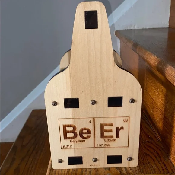 Natural Wood Beer Caddy with Bottle Opener Element Design g3studios - Picture 3 of 4